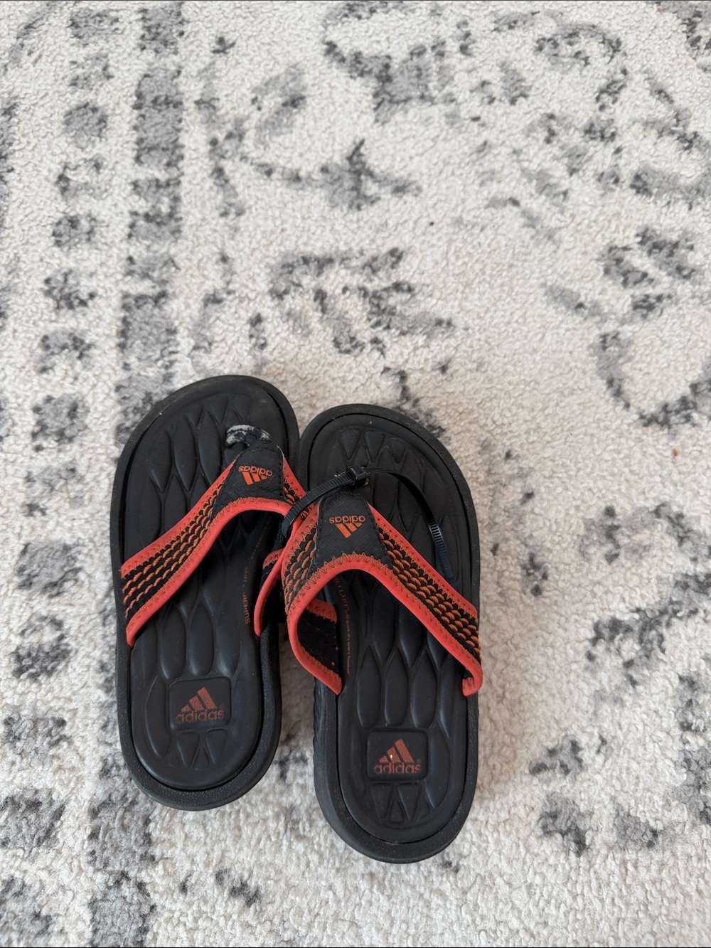 adidas Kids Black and Red Athletic Flip Sandals
